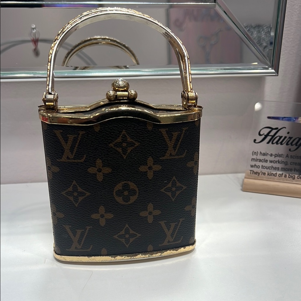 Louis Vuitton Brown Monogram Clutch with Gold-Tone Accents